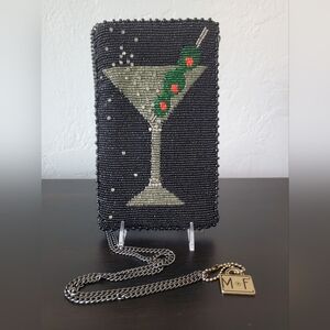 Mary Frances Black Beaded Martini Crossbody Bag